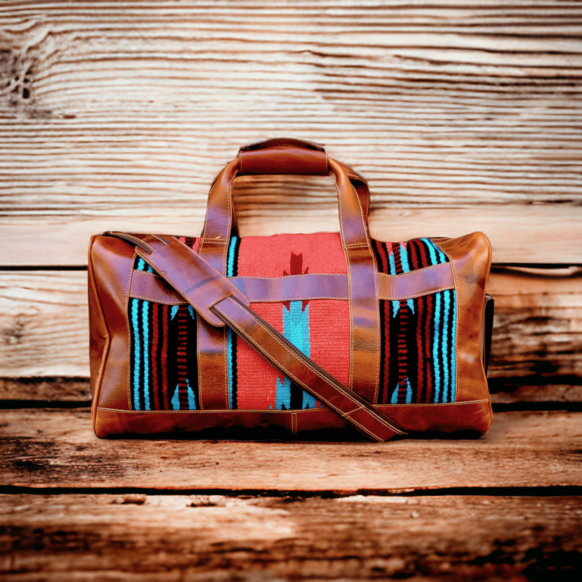 Bundle Deal - The Sedona Southwestern Leather Aztec Weekender Duffel Bag+ Large Western Tote Bag - Ranch Junkie Mercantile LLC